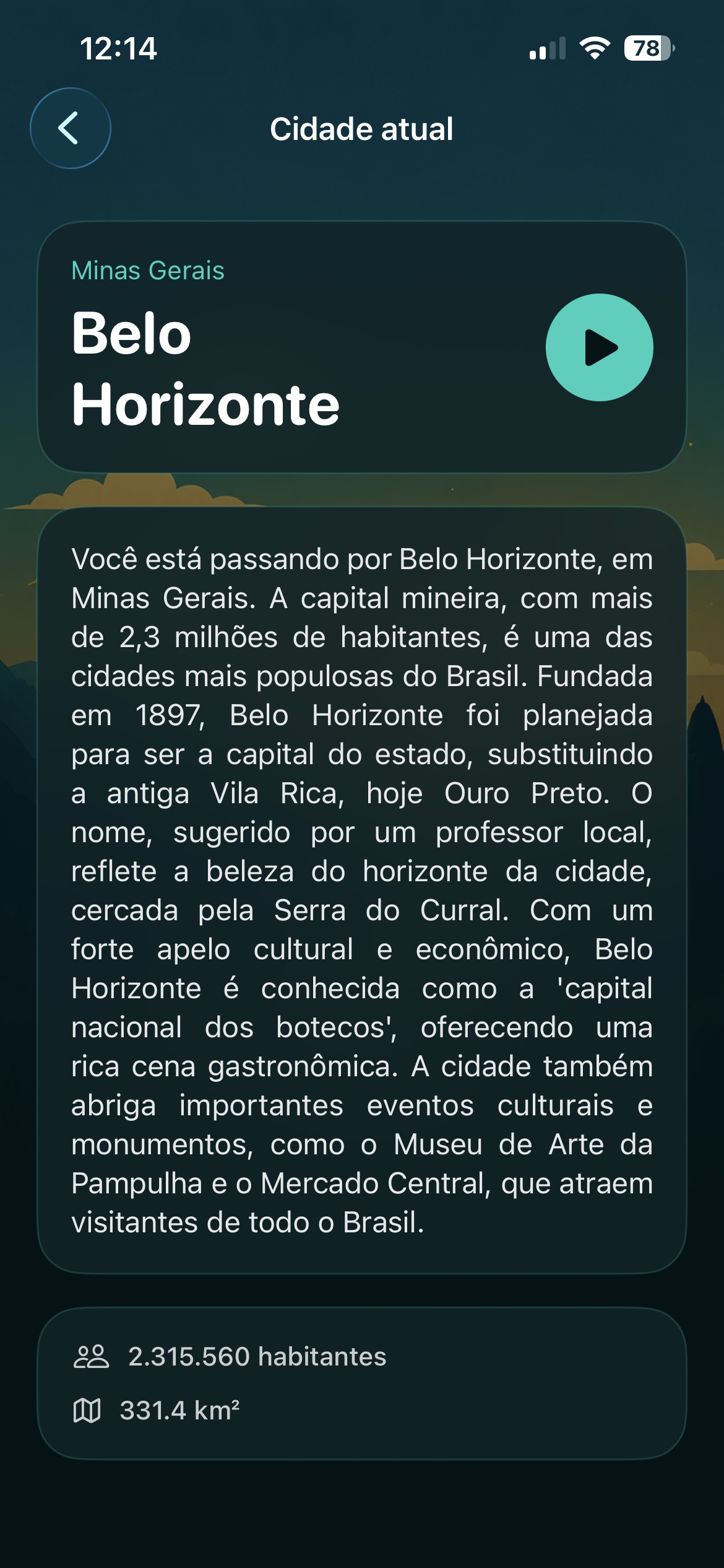 Tela de cidade atual